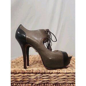 L.A.M.B. Retro Style Peep Toe/Open Toe High Heels with Lace Up